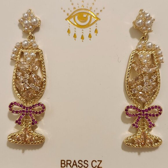 Champagne CZ Earrings Pink and Gold - Picture 5 of 5